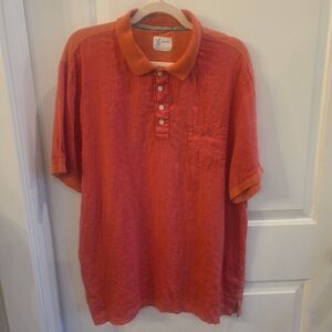 POU NOU Salmon Pink Linen & Flamé Cotton Pocketed Men's Polo Size XXL